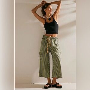 Free People Beach Striped Wide-Leg Drawstring Pants size XL